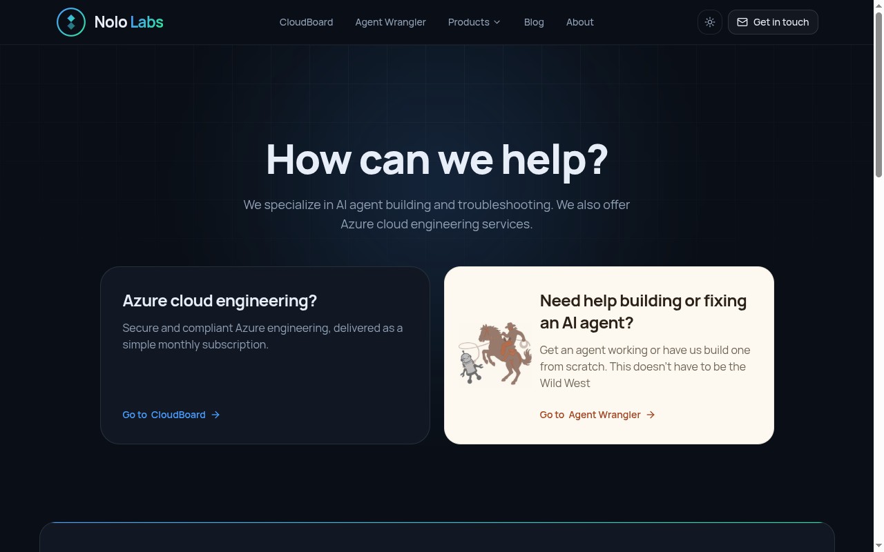 Nolo Labs tech consultancy website designed by Sky-Eagle Designs