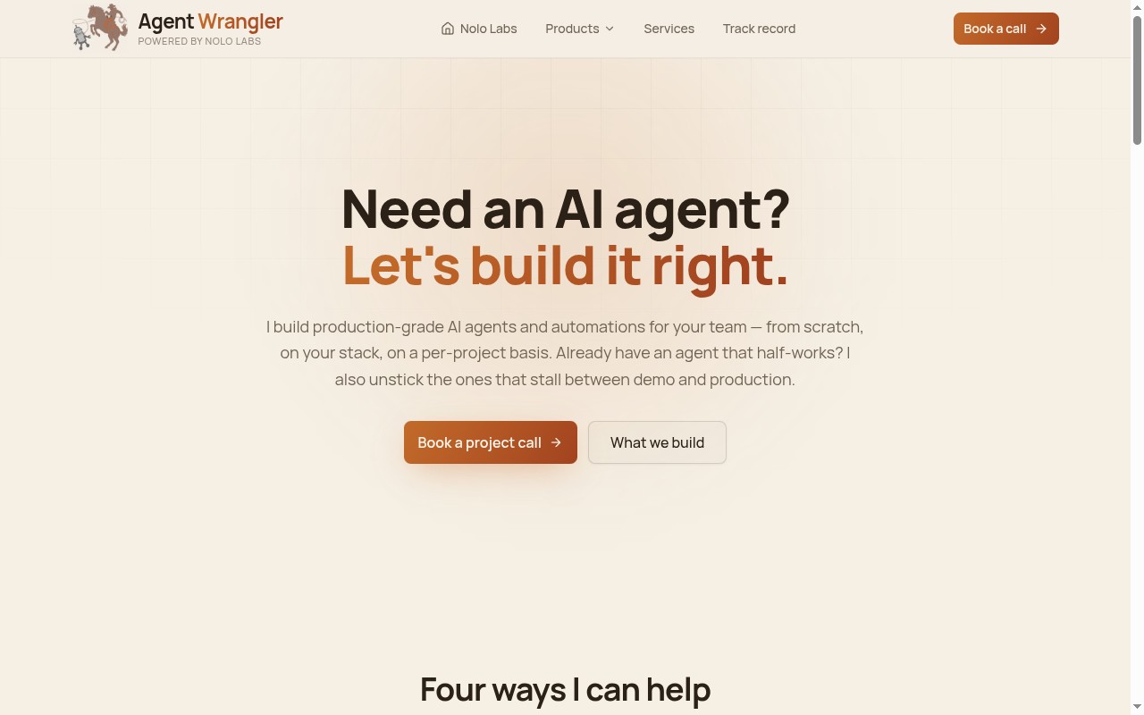 Agent Wrangler AI platform landing page designed by Sky-Eagle Designs